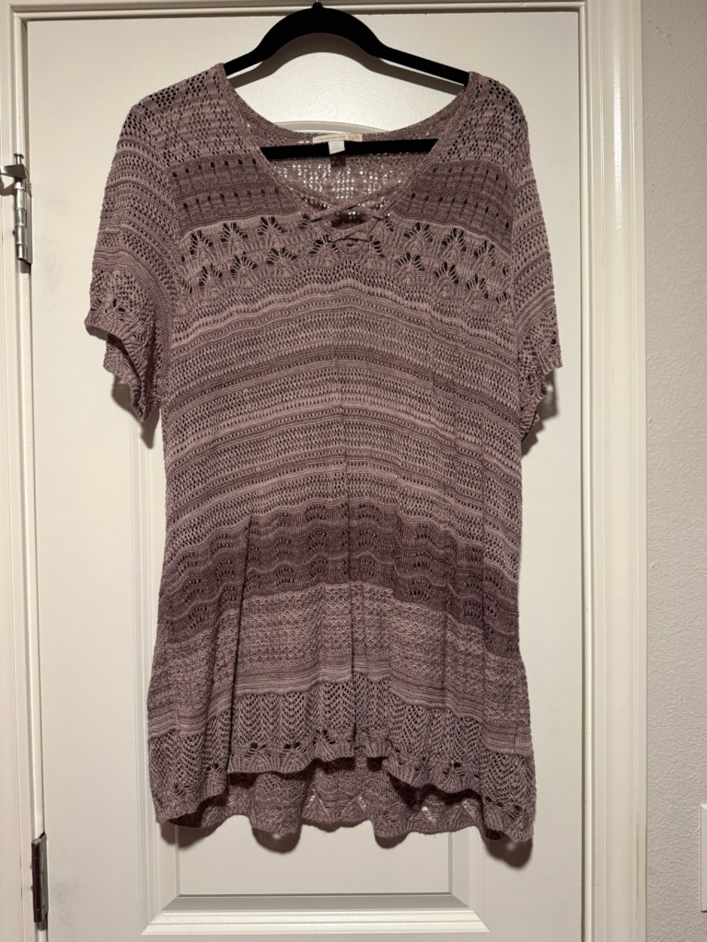 Westport Dusty Mauve Open-Weave Short Sleeve Top